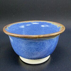 Vintage Hand Made Studio Art Pottery Dish Bowl Artist Signed Eula Blue Glazed